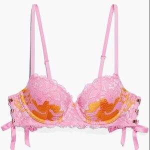 Savage X Fenty Lace'd Up Padded Low Balconette Bra in Lilac Pink Size 38DD nwt